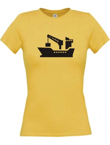 Lady T-Shirt Frachter, Seefahrt, Übersee, Skipper, Kapitän, kult, gelb, L