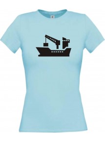 Lady T-Shirt Frachter, Seefahrt, Übersee, Skipper, Kapitän, kult, hellblau, L