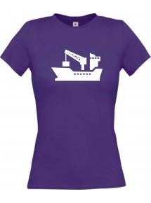 Lady T-Shirt Frachter, Seefahrt, Übersee, Skipper, Kapitän, kult, lila, L