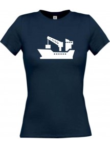 Lady T-Shirt Frachter, Seefahrt, Übersee, Skipper, Kapitän, kult, navy, L