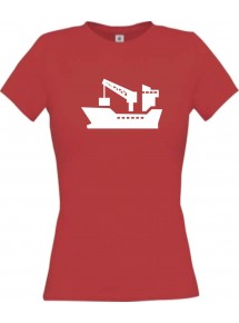 Lady T-Shirt Frachter, Seefahrt, Übersee, Skipper, Kapitän, kult, rot, L