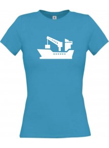 Lady T-Shirt Frachter, Seefahrt, Übersee, Skipper, Kapitän, kult, türkis, L