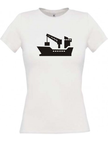 Lady T-Shirt Frachter, Seefahrt, Übersee, Skipper, Kapitän, kult, weiss, L