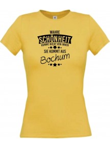 Lady T-Shirt Wahre Schönheit kommt aus Bochum, gelb, L
