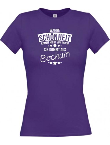 Lady T-Shirt Wahre Schönheit kommt aus Bochum, lila, L