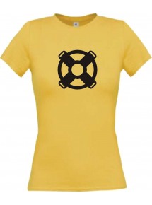 Lady T-Shirt Bootssteuer, Boot, Skipper, Kapitän, kult, gelb, L