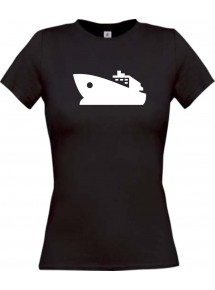 Lady T-Shirt Yacht, Boot, Skipper, Kapitän, kult, schwarz, L