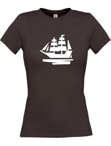 Lady T-Shirt Segelboot, Boot, Skipper, Kapitän, kult, braun, L