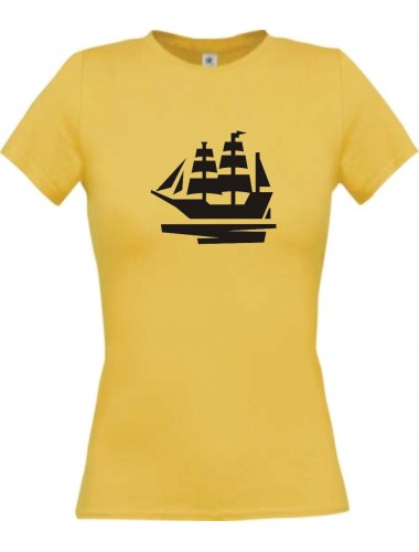 Lady T-Shirt Segelboot, Boot, Skipper, Kapitän, kult, gelb, L