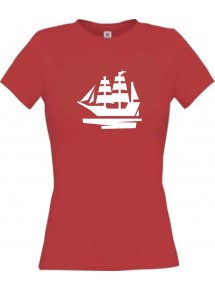 Lady T-Shirt Segelboot, Boot, Skipper, Kapitän, kult, rot, L