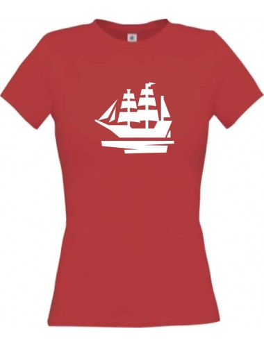 Lady T-Shirt Segelboot, Boot, Skipper, Kapitän, kult, rot, L