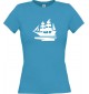 Lady T-Shirt Segelboot, Boot, Skipper, Kapitän, kult, türkis, L