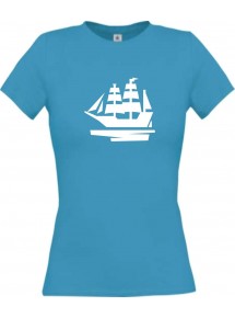 Lady T-Shirt Segelboot, Boot, Skipper, Kapitän, kult, türkis, L