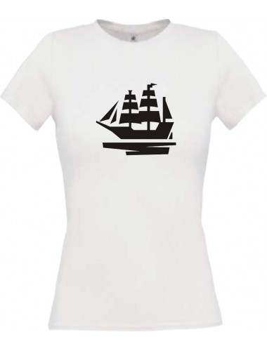 Lady T-Shirt Segelboot, Boot, Skipper, Kapitän, kult, weiss, L