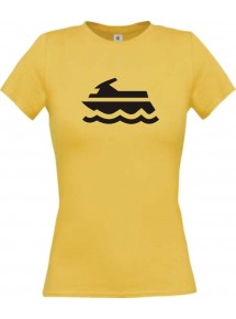Lady T-Shirt Jetski, Boot, Skipper, Kapitän, kult, gelb, L