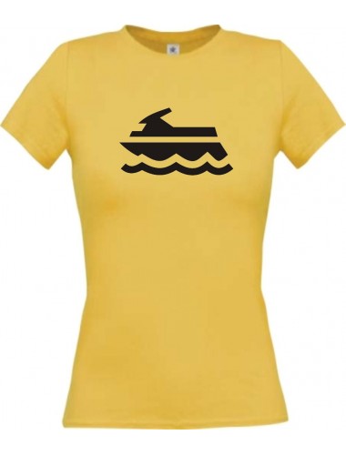 Lady T-Shirt Jetski, Boot, Skipper, Kapitän, kult, gelb, L