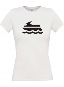 Lady T-Shirt Jetski, Boot, Skipper, Kapitän, kult, weiss, L