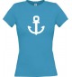 Lady T-Shirt Anker Boot Skipper Kapitän, kult, türkis, L