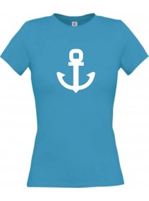 Lady T-Shirt Anker Boot Skipper Kapitän, kult, türkis, L