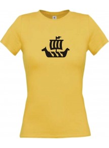 Lady T-Shirt Winkingerschiff,Skipper, Kapitän, kult, gelb, L