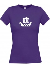 Lady T-Shirt Winkingerschiff,Skipper, Kapitän, kult, lila, L