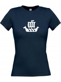 Lady T-Shirt Winkingerschiff,Skipper, Kapitän, kult, navy, L