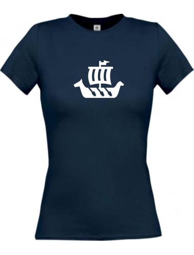Lady T-Shirt Winkingerschiff,Skipper, Kapitän, kult, navy, L