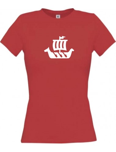 Lady T-Shirt Winkingerschiff,Skipper, Kapitän, kult, rot, L