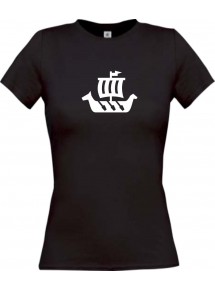Lady T-Shirt Winkingerschiff,Skipper, Kapitän, kult, schwarz, L