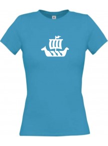 Lady T-Shirt Winkingerschiff,Skipper, Kapitän, kult, türkis, L