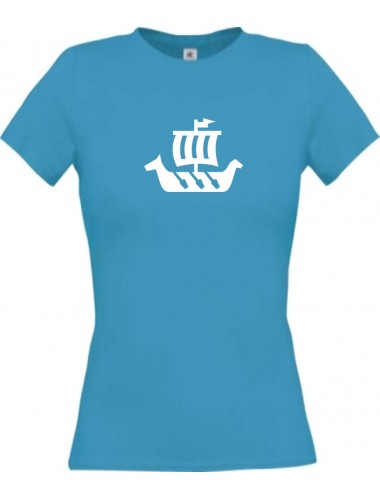 Lady T-Shirt Winkingerschiff,Skipper, Kapitän, kult, türkis, L