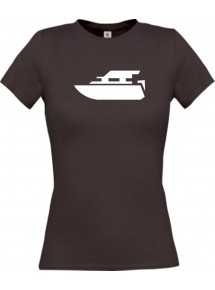 Lady T-Shirt Yacht, Boot, Skipper, Kapitän, kult, braun, L