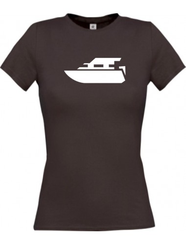 Lady T-Shirt Yacht, Boot, Skipper, Kapitän, kult, braun, L