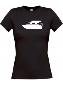 Lady T-Shirt Yacht, Boot, Skipper, Kapitän, kult, schwarz, L