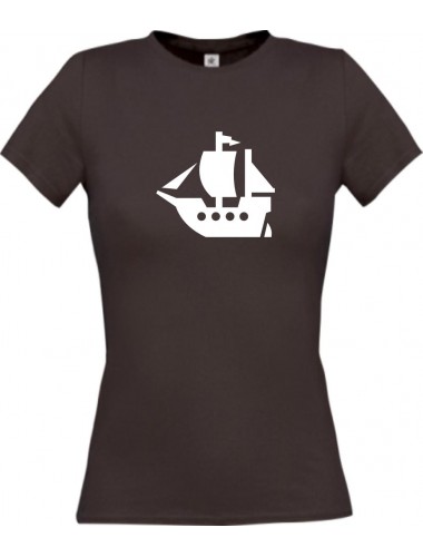 Lady T-Shirt Winkingerschiff, Boot, Skipper, Kapitän, kult, braun, L
