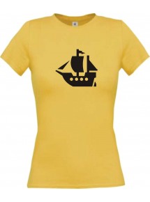 Lady T-Shirt Winkingerschiff, Boot, Skipper, Kapitän, kult, gelb, L