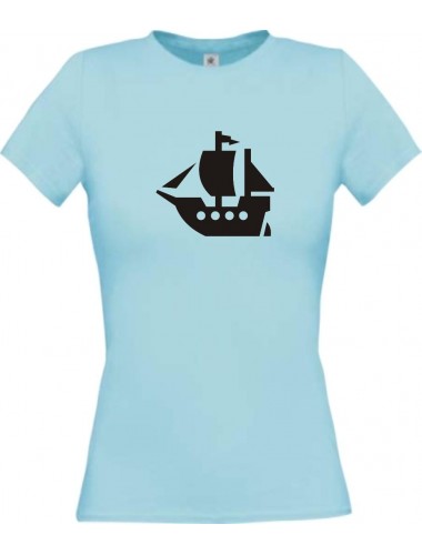 Lady T-Shirt Winkingerschiff, Boot, Skipper, Kapitän, kult, hellblau, L
