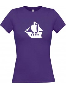 Lady T-Shirt Winkingerschiff, Boot, Skipper, Kapitän, kult, lila, L