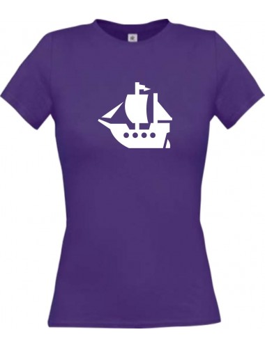 Lady T-Shirt Winkingerschiff, Boot, Skipper, Kapitän, kult, lila, L