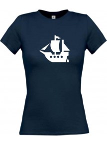 Lady T-Shirt Winkingerschiff, Boot, Skipper, Kapitän, kult, navy, L