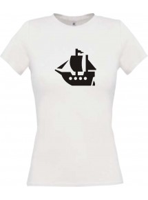 Lady T-Shirt Winkingerschiff, Boot, Skipper, Kapitän, kult, weiss, L