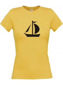 Lady T-Shirt Segeljolle, Jolle, Skipper, Kapitän, kult, gelb, L