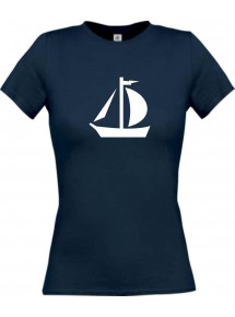 Lady T-Shirt Segeljolle, Jolle, Skipper, Kapitän, kult, navy, L