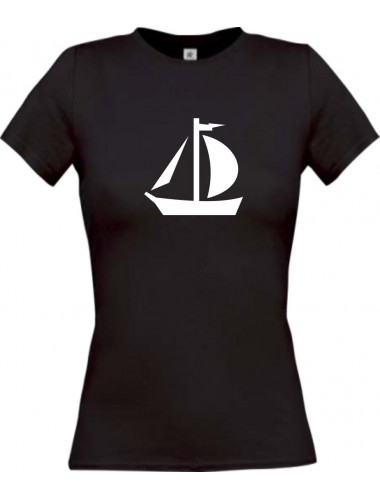 Lady T-Shirt Segeljolle, Jolle, Skipper, Kapitän, kult, schwarz, L
