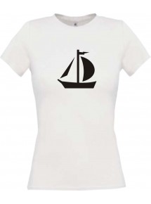 Lady T-Shirt Segeljolle, Jolle, Skipper, Kapitän, kult, weiss, L