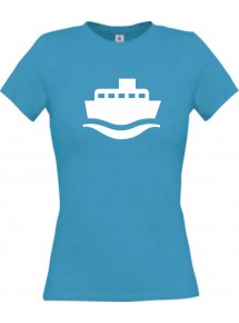 Lady T-Shirt Frachter, Matrose, Übersee, Skipper, Kapitän, kult, türkis, L