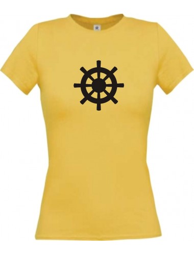 Lady T-Shirt Steuerrad, Boot, Skipper, Kapitän, kult, gelb, L