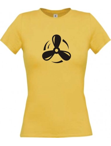 Lady T-Shirt Motorschraube, Boot, Kapitän, kult, gelb, L