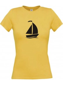 Lady T-Shirt Segelboot, Jolle, Skipper, Kapitän, kult, gelb, L