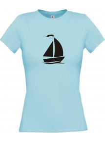 Lady T-Shirt Segelboot, Jolle, Skipper, Kapitän, kult, hellblau, L